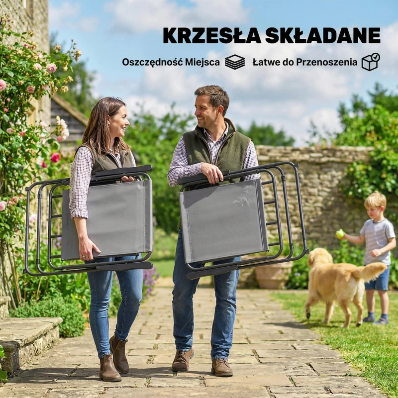 Outsunny Zestaw Mebli Ogrodowych 119 x 68 cm Stół ze Szkła z 6 Składanymi Krzesłami Parasol Wzór Wodny Szary