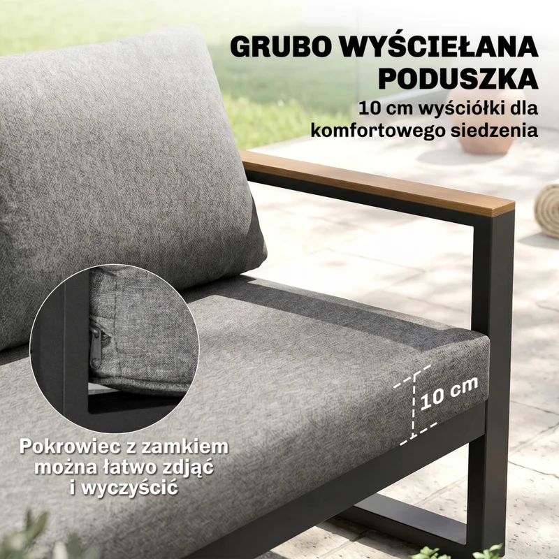 Outsunny Zestaw mebli ogrodowych 5-częściowy, zestaw mebli ogrodowych z narożnikiem, dwuosobową sofą, stolikiem kawowym, zestaw mebli balkonowych z poduszkami, zestaw wypoczynkowy, szary