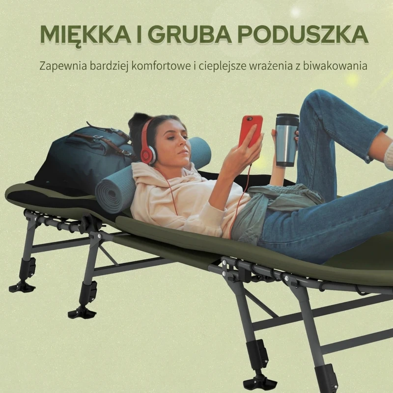 Outsunny Łóżko Polowe do Kempingu, 200 x 85 x 40-55 cm, Zielone