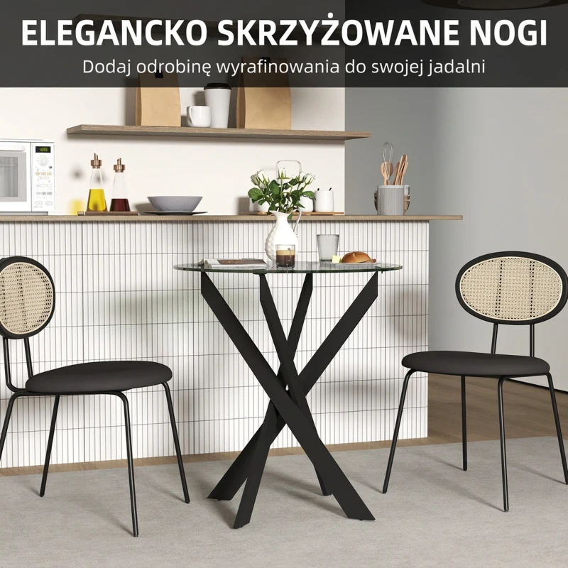 Stół okrągły do jadalni dla 4 osób, stalowe nogi, nowoczesny