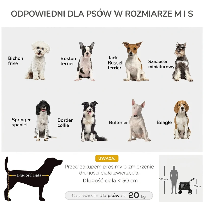 PawHut Wózek dla psa z poduszką, 3 kieszeniami bocznymi, składany, wózek dla psa, 102 cm x 62 cm x 105 cm, Czarny