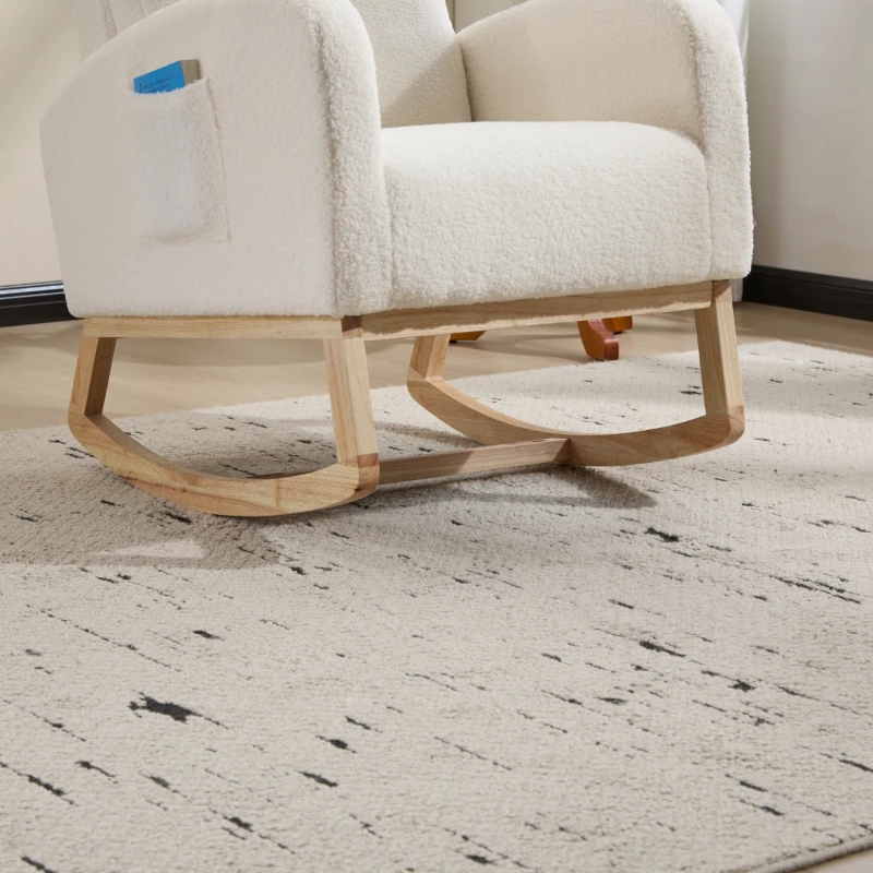 Fauteuil à bascule d’allaitement, dossier haut ergonomique, base incurvée en bois massif, poche latérale, 75x63x104 cm, Blanc