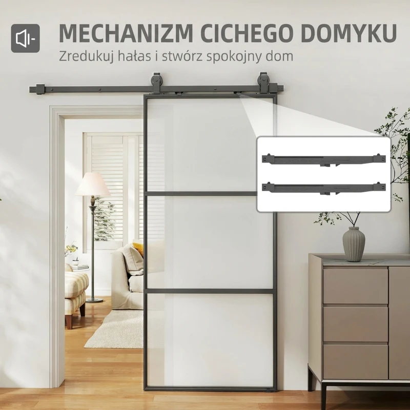 HOMCOM 91.4 x 203.2cm Sliding Door with 183cm Sliding Glass Door Hardware Kit Included Floor Guide & Soft Mechanism, Easy Assembly, Black