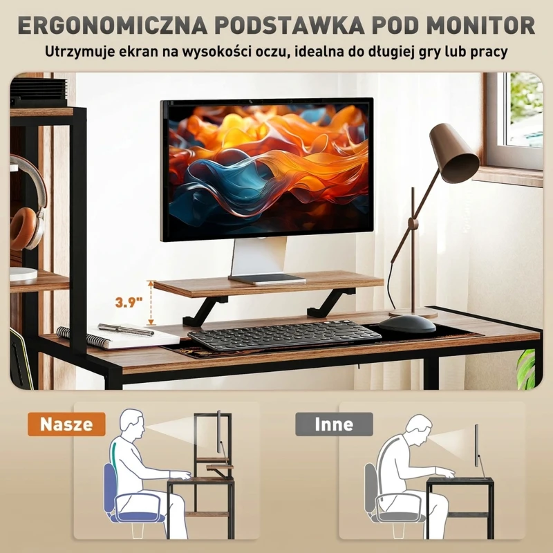 Biurko komputerowe z półką na monitor, stelaż na CPU