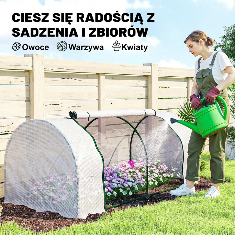 Outsunny Szklarnia z siatką PE, zimowa szklarnia foliowa ze stali, tunel foliowy 200 x 100 x 80 cm biały