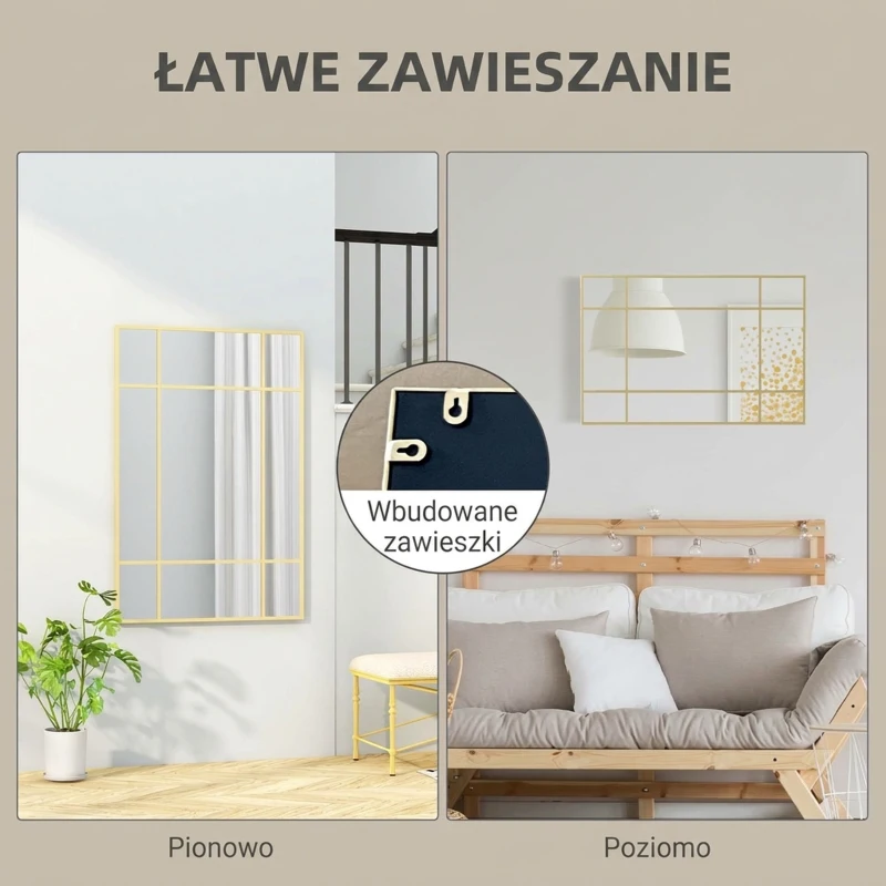 HOMCOM Lustro ścienne, dekoracyjne lustro z metalową ramą, złote pasy, wielowarstwowe szkło, 90S x 2G x 60W cm