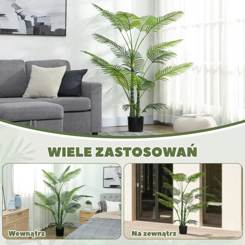 HOMCOM Sztuczna Palma Wysoka 175 cm, Sztuczna Roślina w Doniczce z Flockowaną Tkaniną, UV-Odporna Sztuczna Palma, Fałszywa Roślina Jak Prawdziwa dla Salonu Sypialni Biura Ogrodu