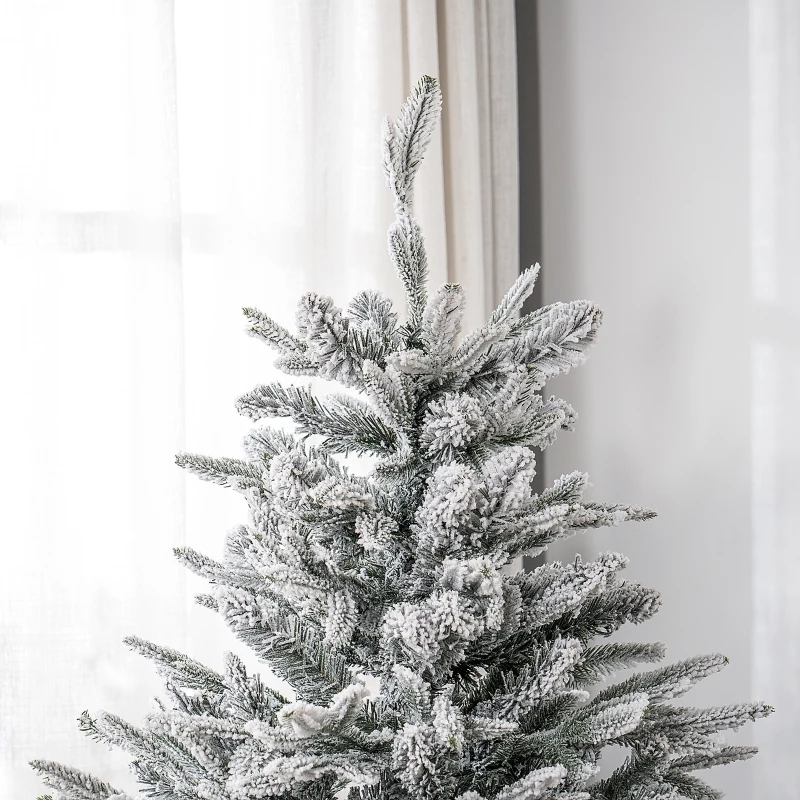 HOMCOM Albero di Natale Innevato 182.88cm con 2531 Rami Alto e Stretto con Base Pieghevole, Verde