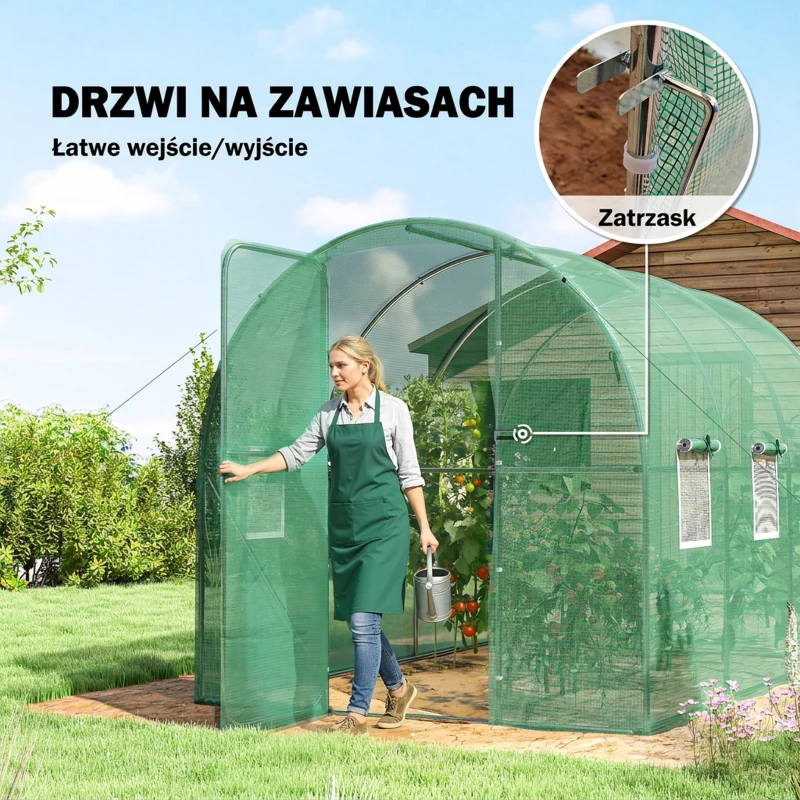 Outsunny Szklarnia 3 x 2 x 2 m tunel foliowy z zamykanymi drzwiami na zawiasach, 6 zwijanych okien z siatką, wspornikami
