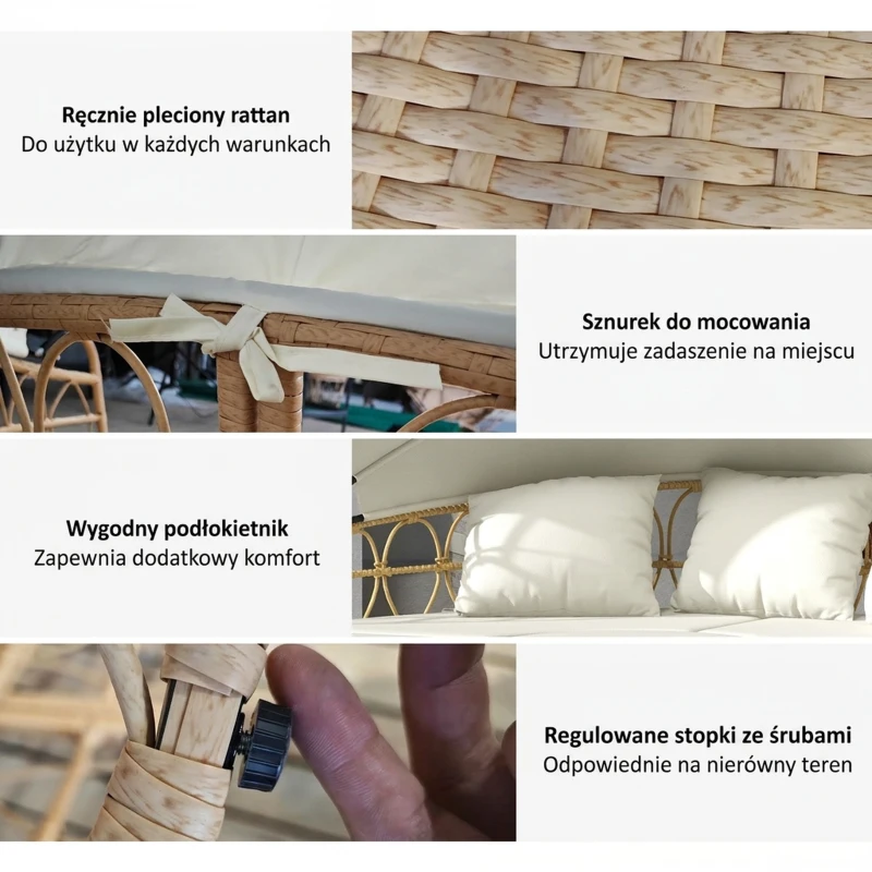 Outsunny Wyspa słoneczna, 4-częściowy zestaw mebli ogrodowych w muszli z rozkładanym daszkiem, stolik kawowy, dwuosobowa kanapa, ławka, zestaw wypoczynkowy do ogrodu, kremowy