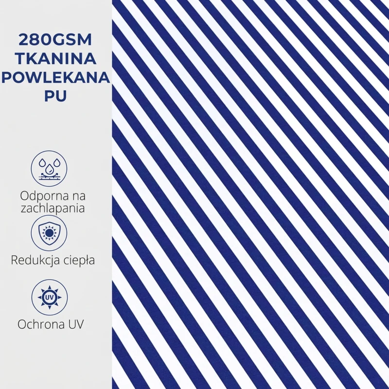 Outsunny Markiza przeciwsłoneczna Markiza Tarasowa, w tym Korba Ręczna, odporna na warunki atmosferyczne, 247 cm x 295 cm, Niebieski + Biały