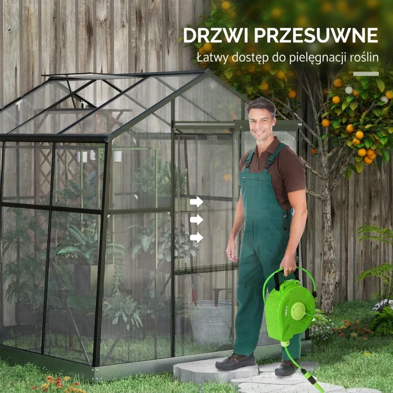 Outsunny Szklarnia Poliwęglanowa, Odporna na Warunki Pogodowe, 192 x 192 x 203 cm, Czarna