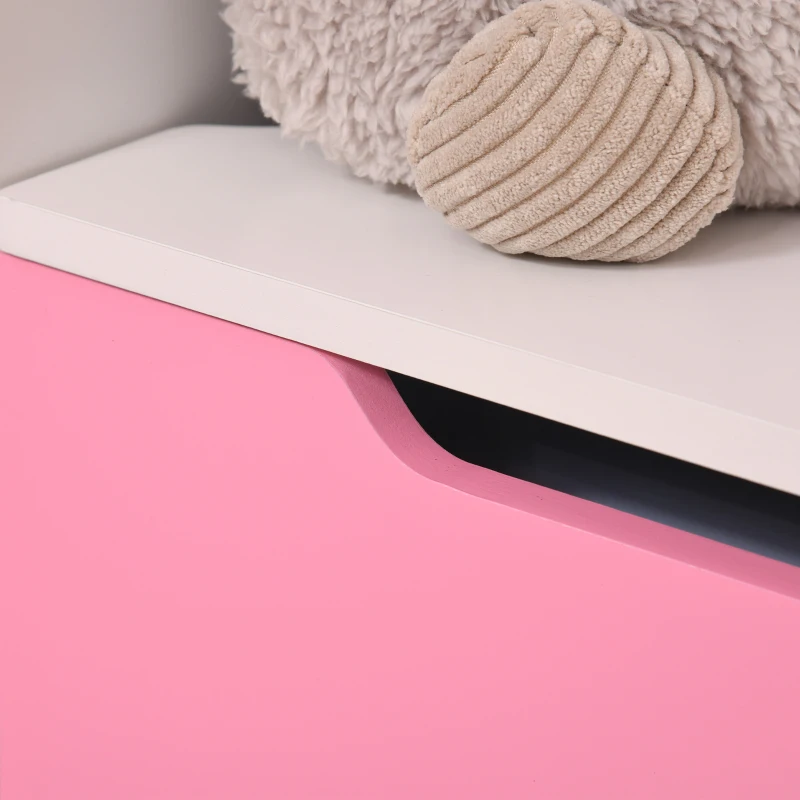HOMCOM Panca Contenitore con Schienale in Legno per Bambini da 3-6 Anni, 60x30x50 cm, Rosa
