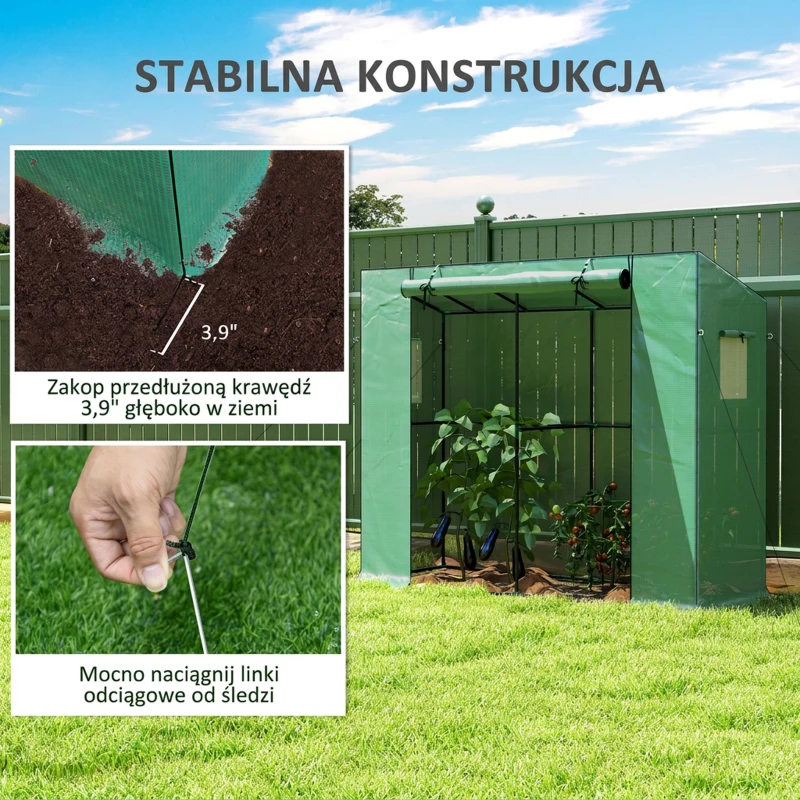 Outsunny Mini szklarnia przyścienna z rolowanymi drzwiami i siatkowymi oknami, odporna na UV, do roślin, sadzonek i kwiatów, zielona