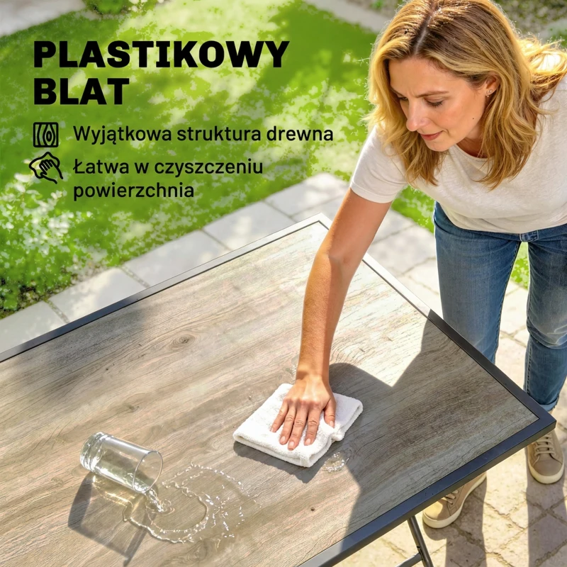 Outsunny Zestaw Mebli Ogrodowych Składany 5-częściowy Stół z 4 Oddychającymi Krzesłami w Stylu Drewna, Kompaktowy