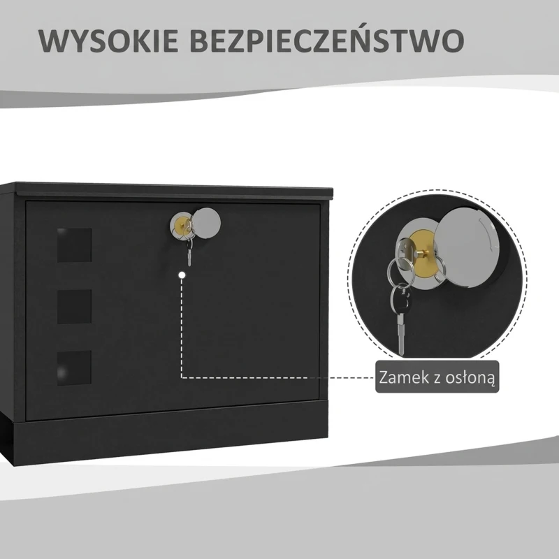 Skrzynka HOMCOM z pojemnikiem na gazety, skrzynka pocztowa z metalu z 2 kluczami, skrzynka listowa na ścianę z okienkiem, wodoodporna, 36,5 x 11,5 x 29 cm, Czarny