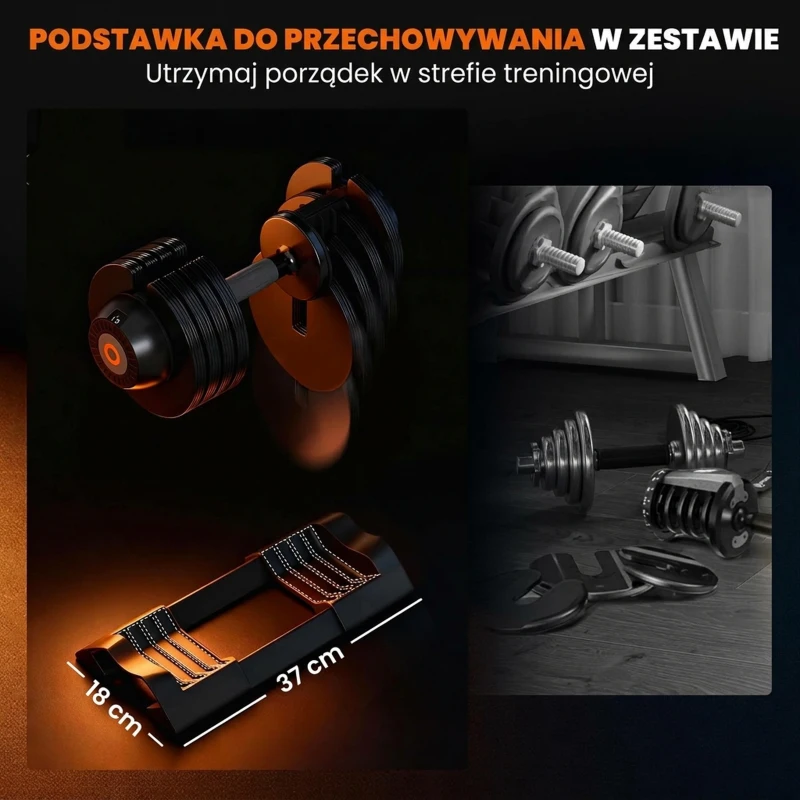 SPORTNOW Regulowana pojedyncza hantla, 6/11/16/20 kg z tacką, z antypoślizgowymi uchwytami, czarna