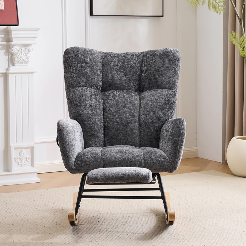 Fauteuil à bascule, coussins gonflables réglables, dossier haut, repose-pieds et rangement latéral, 63x92x89 cm, Gris foncé
