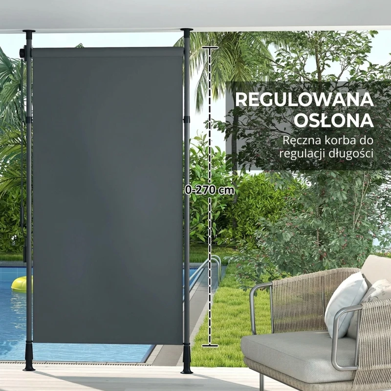 Outsunny Wolnostojąca Markiza, Regulowana Długość, Montaż Bez Wiercenia, Rama z Aluminium, 1,5 x 2,2-3,1 m, Ciemnoszary