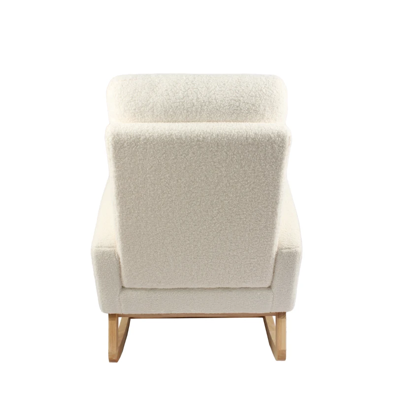 Fauteuil à bascule d’allaitement, dossier haut ergonomique, base incurvée en bois massif, poche latérale, 75x63x104 cm, Blanc