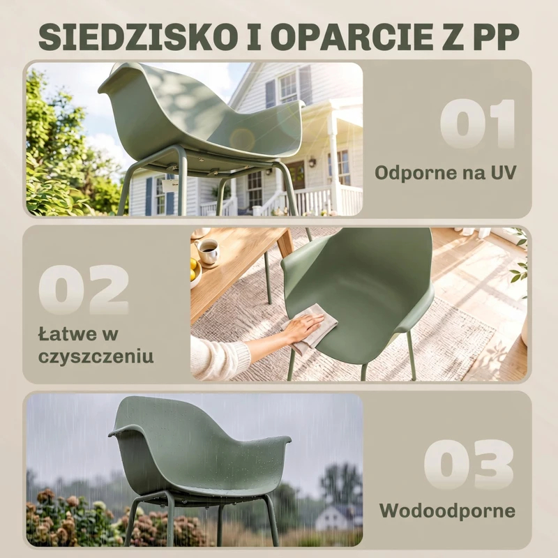 Zestaw 4 krzeseł ogrodowych, z oparciem i podłokietnikami, Zielony