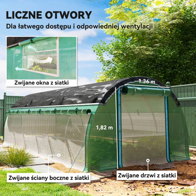 Szklarnia 6 x 3 x 2 m, folia, 12 okien, drzwi rolowane