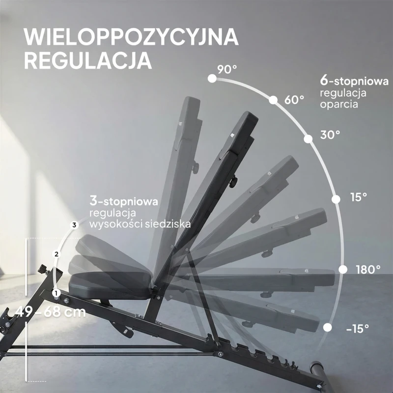 SPORTNOW Wielofunkcyjna ławka treningowa, regulowana ławka skośna i płaska z 6-stopniowym oparciem, 3-stopniowym siedziskiem, czarna