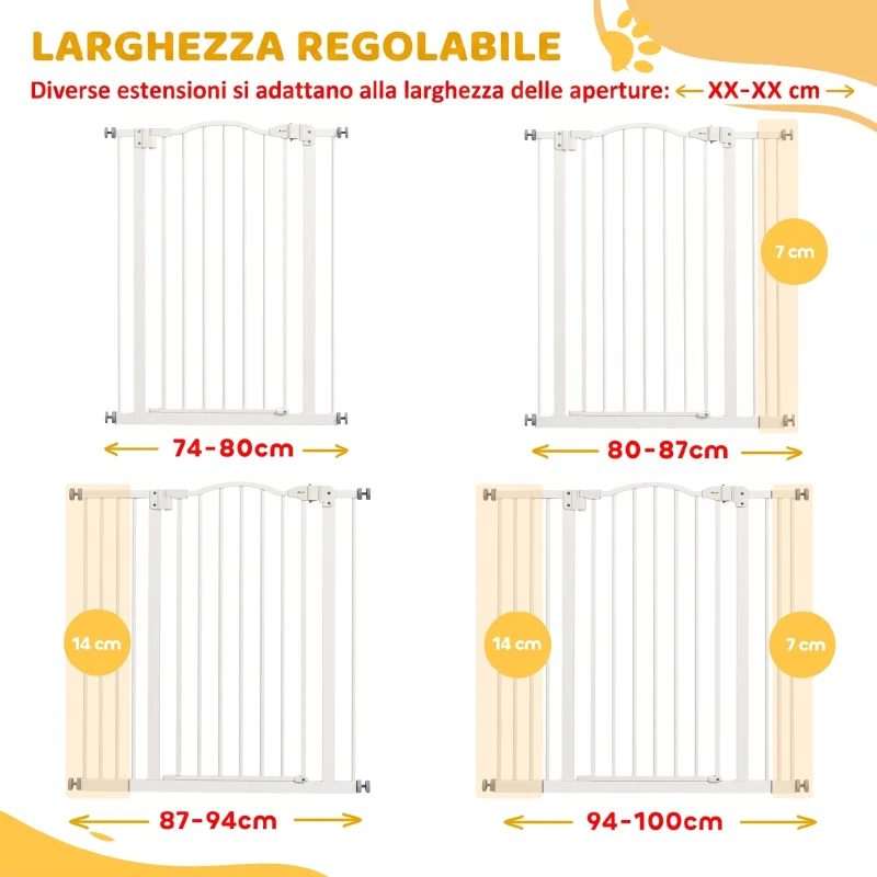PawHut Cancelletto per Cani Estensibile con 4 Viti Regolabili, in Metallo e Plastica, 74-100x94 cm, Bianco