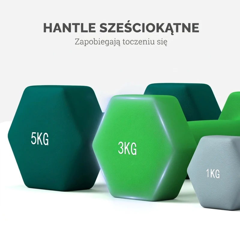 SPORTNOW Zestaw hantli z stojakiem, zestaw 6 hantli do treningu fitness, 2 x 1kg, 2 x 3kg, 2 x 5kg