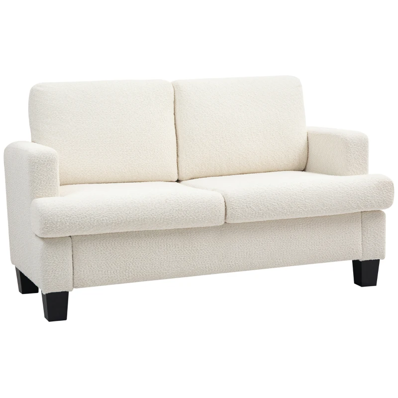 HOMCOM Divano 2 Posti Moderno in Ciniglia con Cuscini Rimovibili e Lavabili, 138x70x80 cm, Bianco Crema