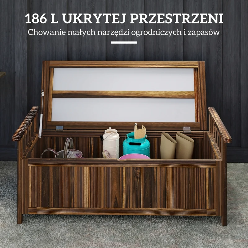 Ławka ogrodowa 2-osobowa, drewniana, wodoodporna, z schowkiem