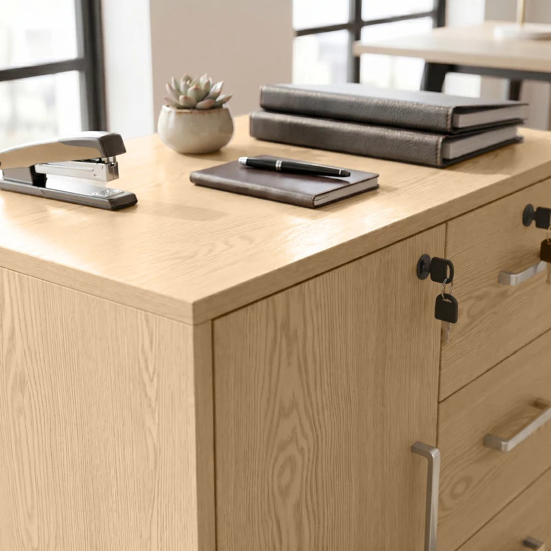 HOMCOM Schedario per Ufficio con 3 Cassetti e Armadietto con 3 Ripiani Regolabili, in Legno, 60x40x56 cm, Marrone Chiaro