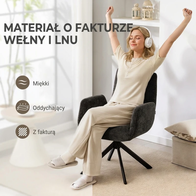 HOMCOM Fotel Tapicerowany, Akcentowy, Nowoczesny Design, Obrotowy, do 120 kg, Czarny