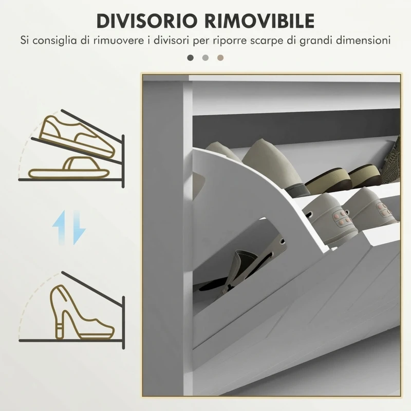 HOMCOM Panca Scarpiera Salvaspazio con Cassetto Ribaltabile, Cuscino e Ripiano Regolabile per 10 Paia di Scarpe, Bianco