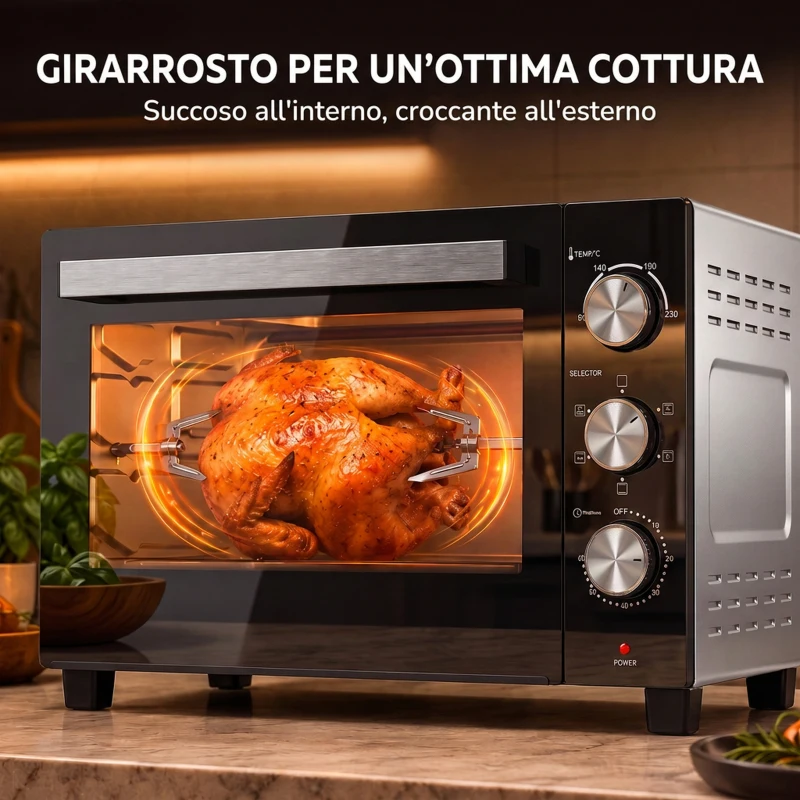 HOMCOM Forno Elettrico 1500W 28L con Temperatura Regolabile Max 230°, Timer 60 min, Griglia, Teglia, Manico per Teglia
