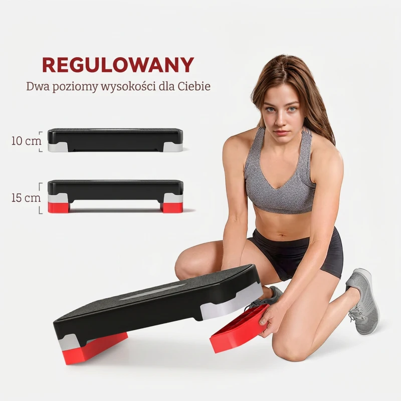 HOMCOM Stepper treningowy 2-stopniowa regulacja wysokości do użytku domowego i biurowego Czarny+Szary+Czerwony 68x29x15 cm