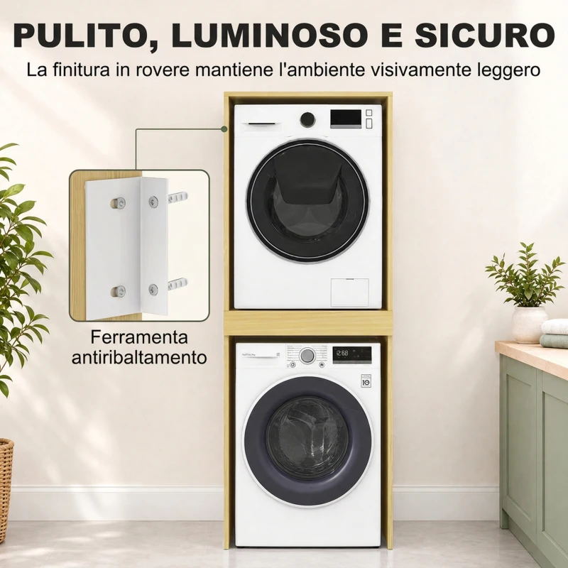 HOMCOM Mobile Lavatrice Asciugatrice, Colonna Lavatrice Asciugatrice, per Bagno Lavanderia, 70x65x192 cm, Rovere