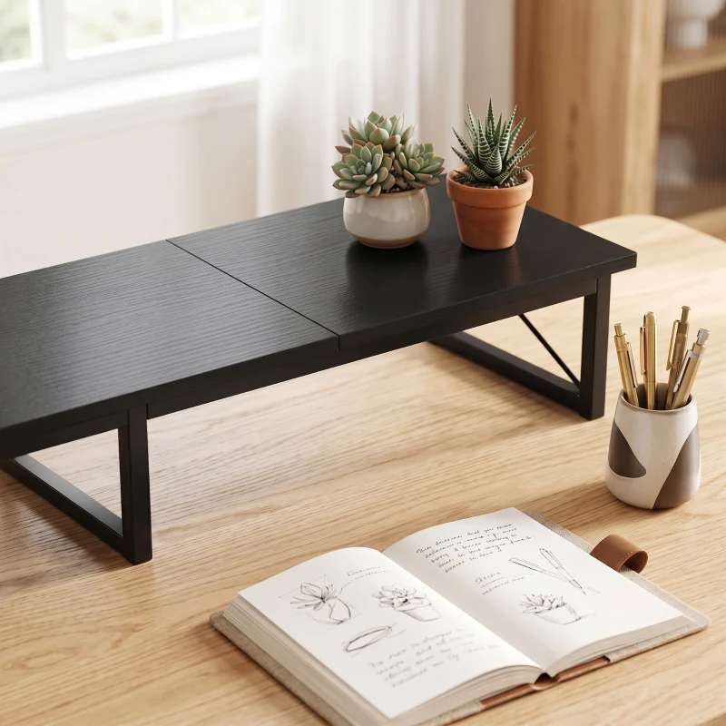 HOMCOM Supporto per Monitor da Scrivania, Rialzo per Monitor in Legno, per Laptop e PC, 114x30x16.5 cm, Nero