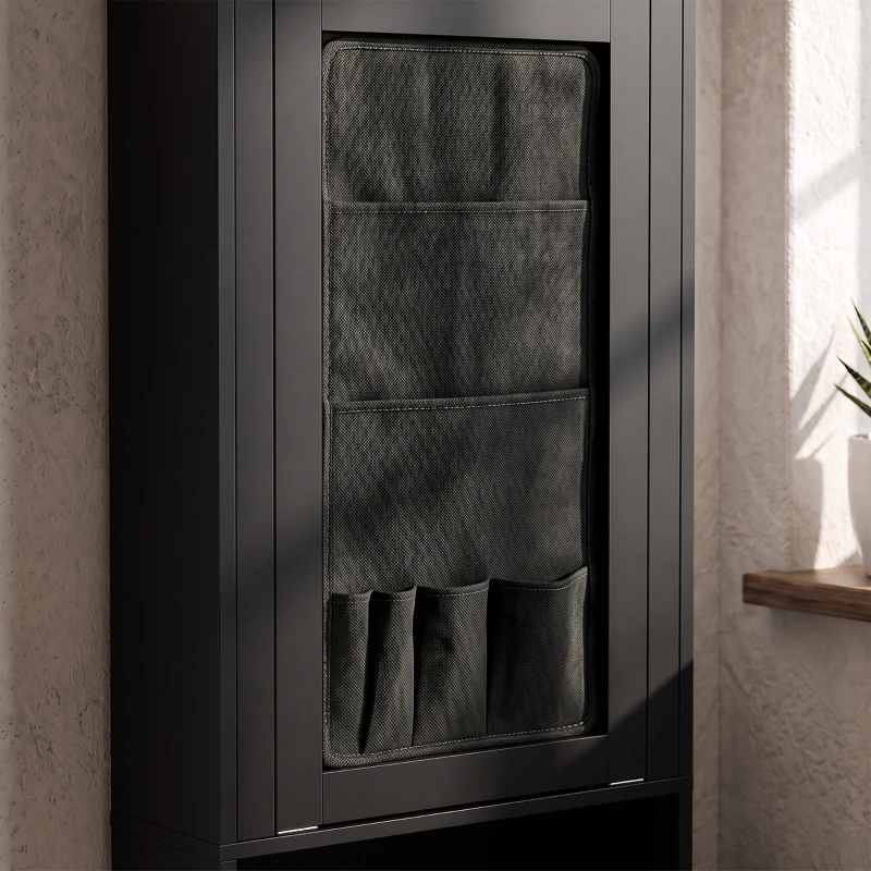 HOMCOM Scrivania con Libreria e Borsa Laterale in Tessuto, Tavolo da Lavoro per Studio Ufficio, 98x51x153 cm, Nero