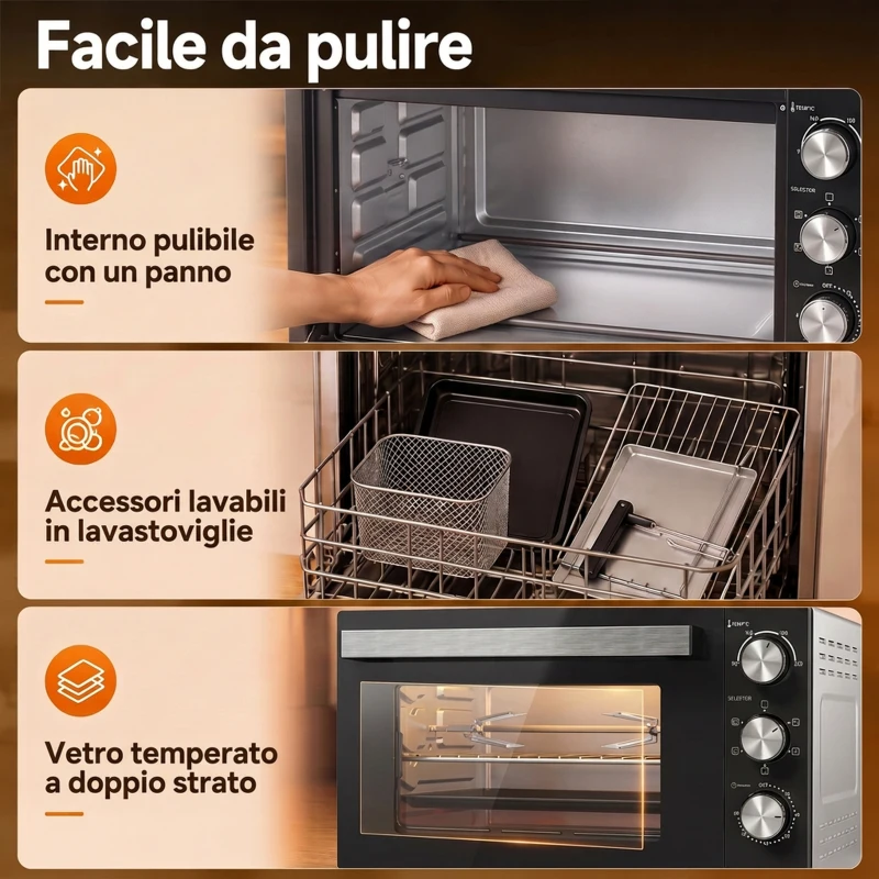 HOMCOM Forno Elettrico 1500W 28L con Temperatura Regolabile Max 230°, Timer 60 min, Griglia, Teglia, Manico per Teglia