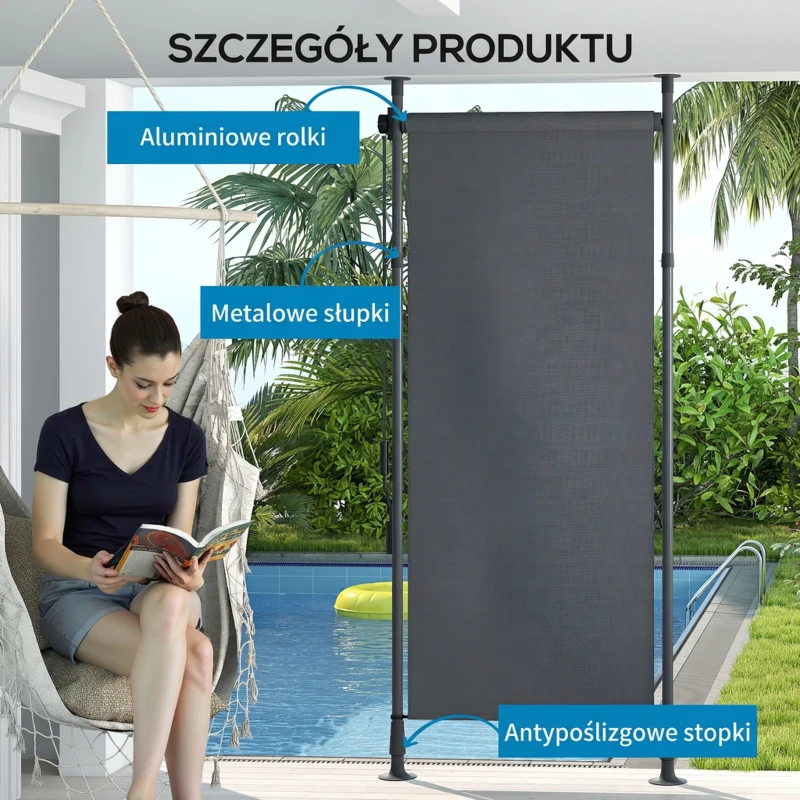 Outsunny Markiza pionowa z osłoną przeciwsłoneczną, roleta balkonowa 120 x 220-310cm, osłona balkonu z korbowym mechanizmem, odporna na warunki atmosferyczne, osłona ogrodowa, poliester, ciemnoszary