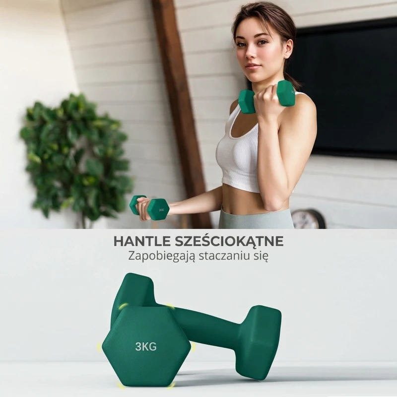 SPORTNOW Zestaw hantli ze stojakiem, zestaw 6 hantli do treningu fitness, 2 x 1kg, 2 x 2kg, 2 x 3kg