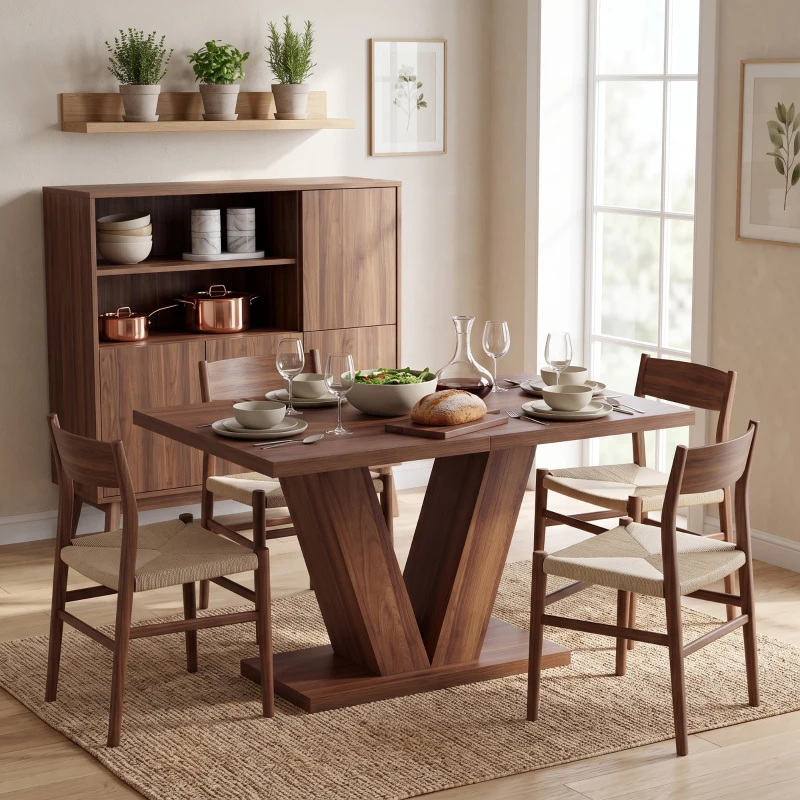HOMCOM Tavolo da Pranzo Rettangolare per 4 Persone, 120x80 cm Tavolo Cucina con Piano Effetto Legno, Noce