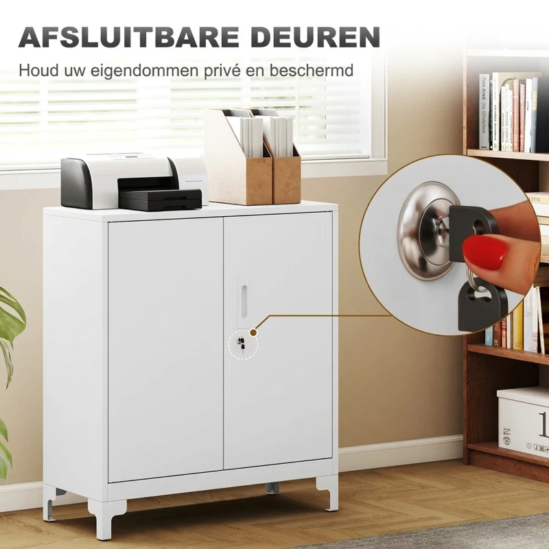 HOMCOM Metalen bureaukast met afsluitbare deuren, 2 niveaus, wit(m-5)