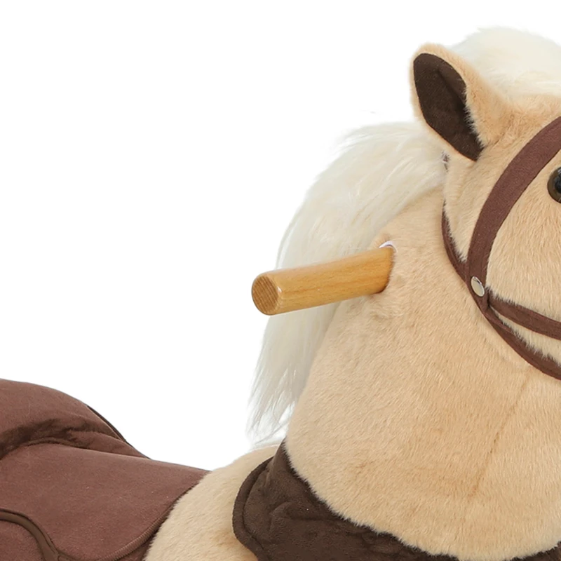 AIYAPLAY Rocking Horse, Plush Ride On Horse with Rolling Wheels & Saddle, Ride On Pony Toy for Kids 3-5 Years, Up to 25kg, Brown