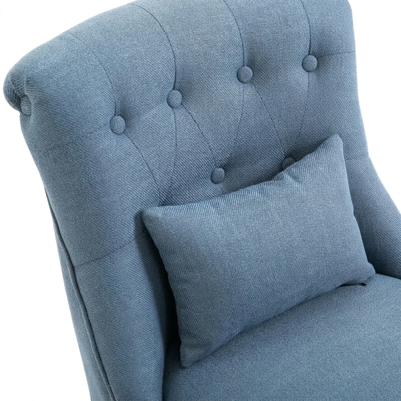 HOMCOM Nowoczesny Fotel Skandynawski z Poduszką Wygodny Fotel Wypoczynkowy Lniany do Biura, Hotelu i Salonu Niebieski 52,5cm x 69cm x 77cm