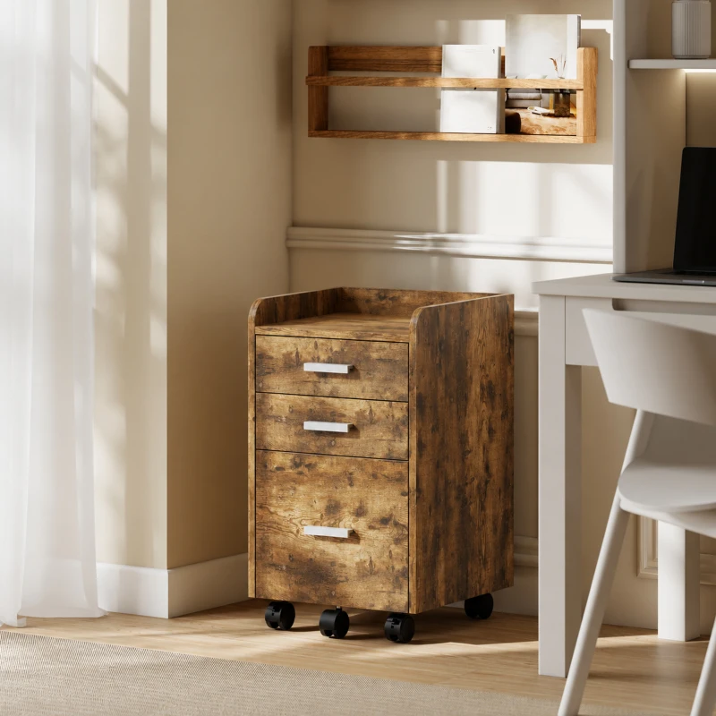 HOMCOM Schedario da Ufficio con 3 Cassetti, 5 Ruote, Cassettiera Ufficio per Lettera/Formato A4, 39.2x40x65.4 cm
