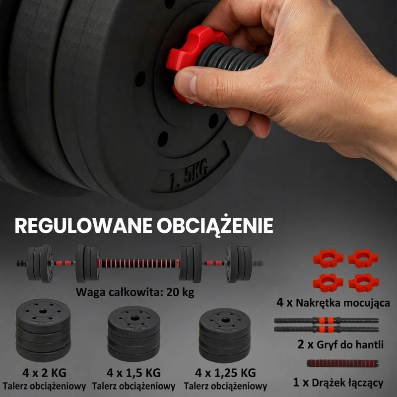 HOMCOM 2 in 1 dumbbell set 25 kg verstelbare dumbbell & barbell professionele dumbbell krachttraining en gewichtheffen voor fitness thuis