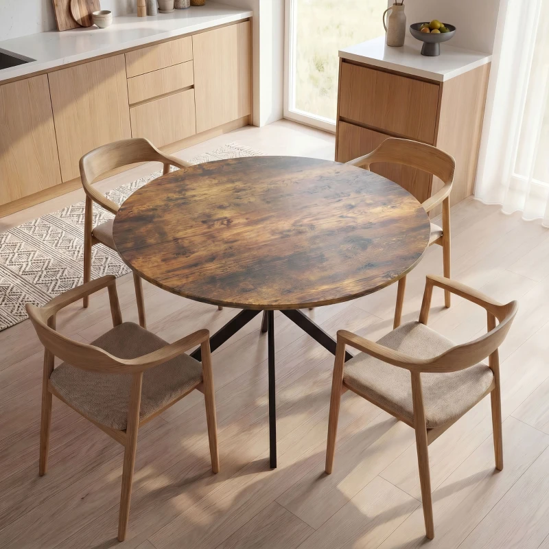 HOMCOM Tavolo da Pranzo Rotondo Stile Industriale con Gambe a Croce in Acciaio, Ø100x75 cm, Marrone Rustico