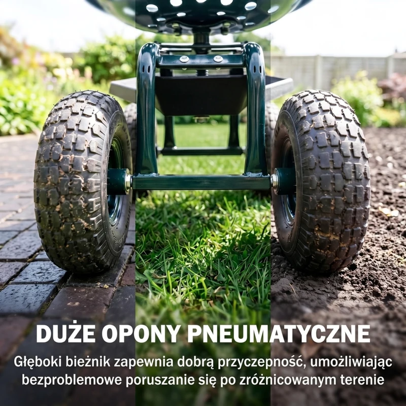 Outsunny Wózek Ogrodowy z Siedziskiem, Obrotowy, Regulowana Wysokość, do 150 kg, Stal, Ciemnozielony